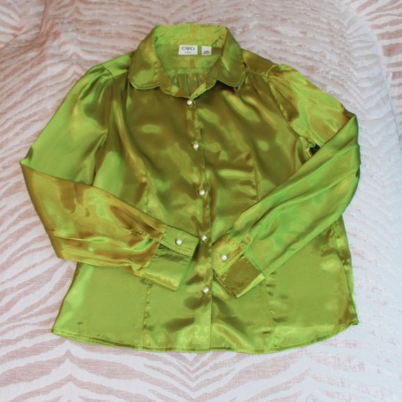 Cato | Green Silk Button-down Blouse | Girls - Picture 3 of 5